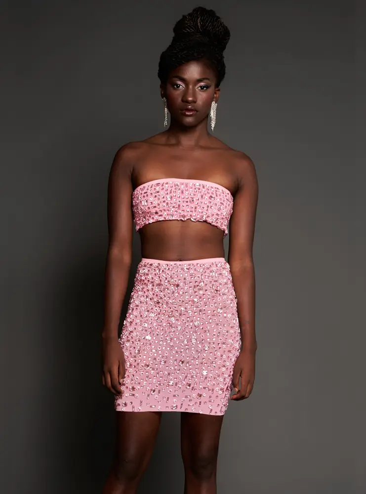 Iris Pink crystal set Pani Couture fashion designer marbella