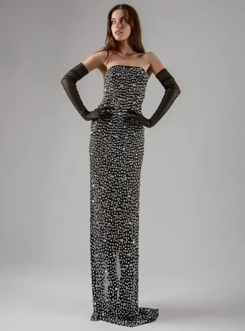 panicouture encrusted black IRIS crystal dress