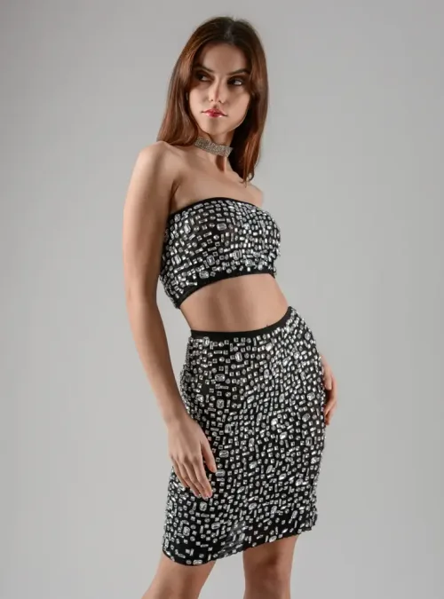 panicouture encrusted black IRIS crystal top and skirt