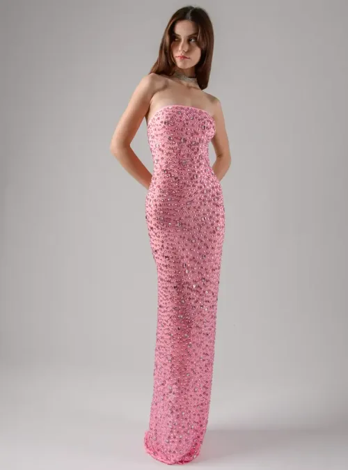 panicouture encrusted pink IRIS crystal dress