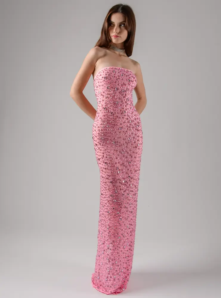 panicouture encrusted pink IRIS crystal dress