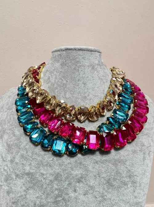 Jolie Crystal Necklace Turquoise Fuchsia gold